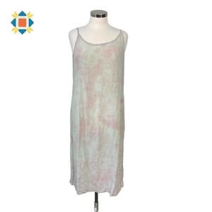 Citron Santa Monica Women's Medium Pink Tie Dye Rayon Silk Slip Midi Dress